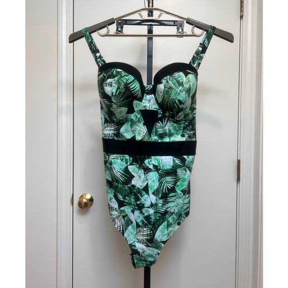 Torrid Vixen One-Piece Swimsuit Green Palm Cutout Mesh Sz 6X NWT - Picture 1 of 6